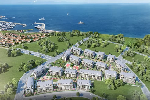 The project with the Marmara Sea and forest view near to the Marina for sale in Istanbul