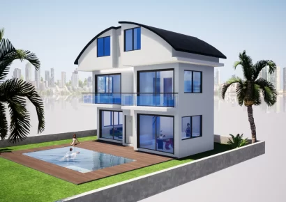 Detached triplex villa in the Mediterranean coastal city for sale in Antalya