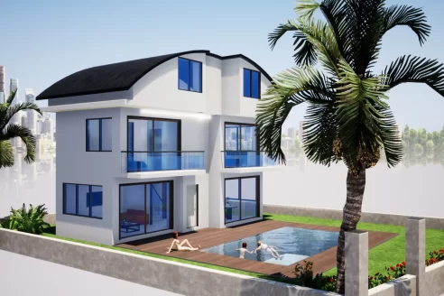 Freistehende Triplex Villa in der mediterranen Küstenstadt zum Verkauf in Antalya