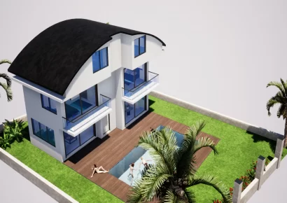 Detached triplex villa in the Mediterranean coastal city for sale in Antalya