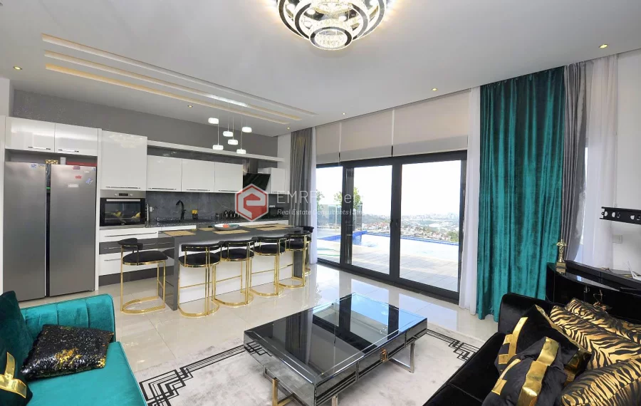 Ultra luxury duplex villa with sea and castle view for sale in Kargicak