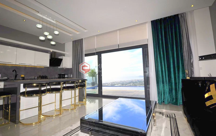 Ultra luxury duplex villa with sea and castle view for sale in Kargicak