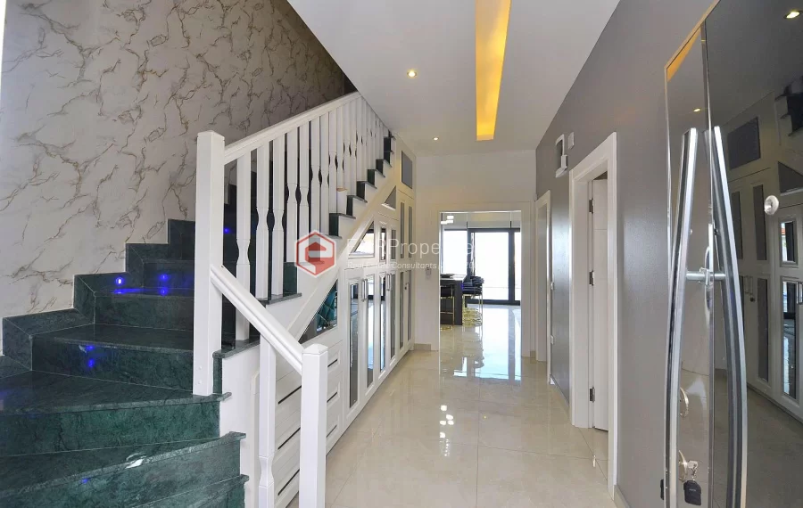 Ultra luxury duplex villa with sea and castle view for sale in Kargicak